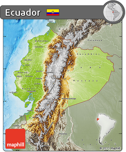 Physical Map of Ecuador, semi-desaturated, land only