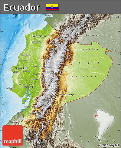 Physical Map of Ecuador, semi-desaturated, land only