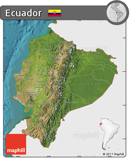 Satellite Map of Ecuador, single color outside