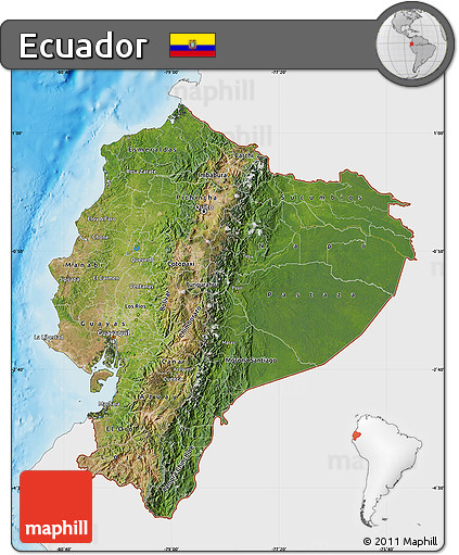 Satellite Map of Ecuador, single color outside, shaded relief sea