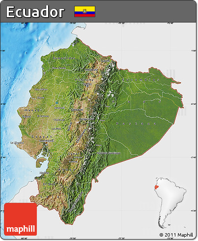 Satellite Map of Ecuador, single color outside, shaded relief sea