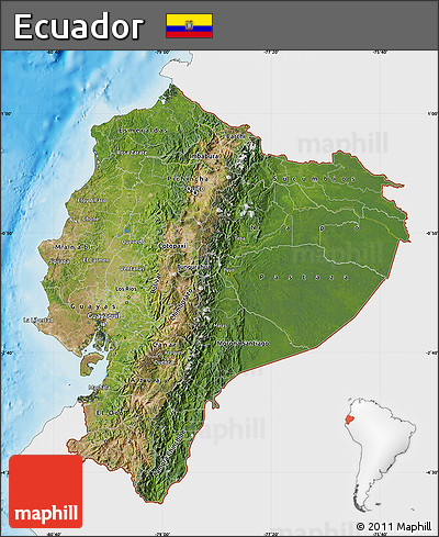 Satellite Map of Ecuador, single color outside, shaded relief sea