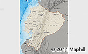 Shaded Relief Map of Ecuador, darken, semi-desaturated, land only