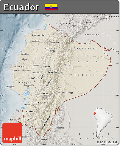 Shaded Relief Map of Ecuador, semi-desaturated