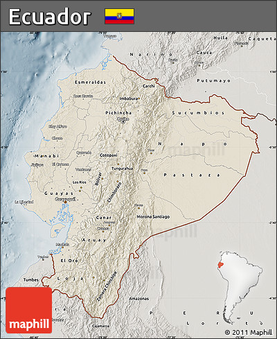 Shaded Relief Map of Ecuador, semi-desaturated