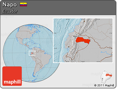 Gray Location Map of Napo, hill shading