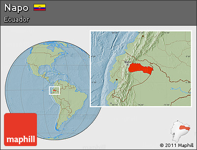 Savanna Style Location Map of Napo, hill shading