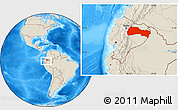 Shaded Relief Location Map of Napo, within the entire country