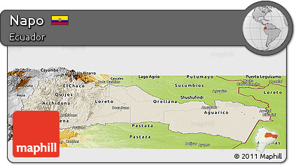 Shaded Relief Panoramic Map of Napo, physical outside