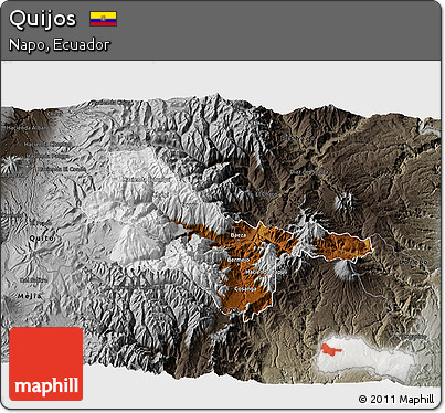 Physical 3D Map of Quijos, darken, semi-desaturated
