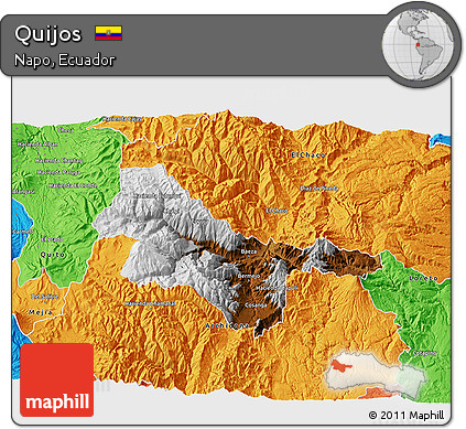 Physical 3D Map of Quijos, political outside