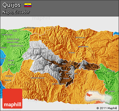 Physical 3D Map of Quijos, political outside