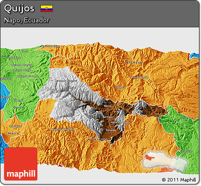 Physical 3D Map of Quijos, political outside