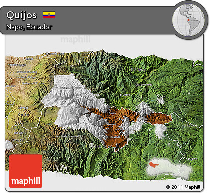 Physical 3D Map of Quijos, satellite outside