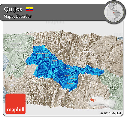 Political 3D Map of Quijos, lighten, semi-desaturated