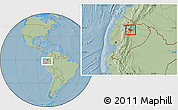 Savanna Style Location Map of Quijos, within the entire country, hill shading