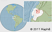 Savanna Style Location Map of Quijos, highlighted country, hill shading
