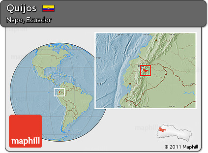 Savanna Style Location Map of Quijos, hill shading