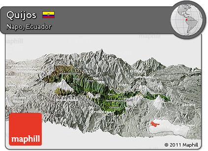 Satellite Panoramic Map of Quijos, lighten, semi-desaturated