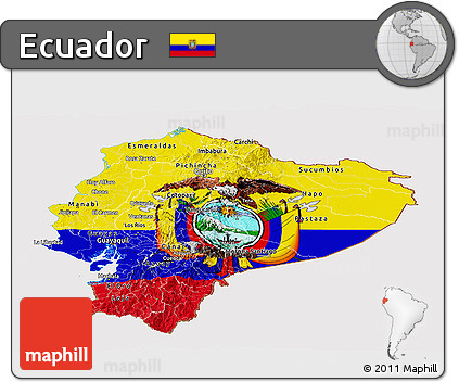 Flag Panoramic Map of Ecuador, flag centered