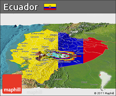 Flag Panoramic Map of Ecuador, satellite outside, flag rotated