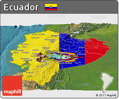 Flag Panoramic Map of Ecuador, satellite outside, flag rotated