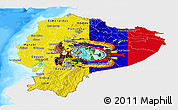Flag Panoramic Map of Ecuador, single color outside, bathymetry sea, flag aligned to the middle
