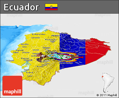 Flag Panoramic Map of Ecuador, single color outside, bathymetry sea, flag rotated