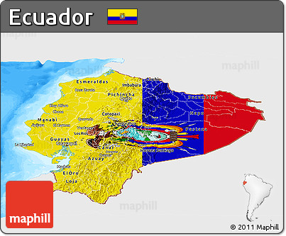 Flag Panoramic Map of Ecuador, single color outside, bathymetry sea, flag rotated
