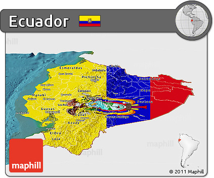 Flag Panoramic Map of Ecuador, single color outside, satellite sea, flag rotated