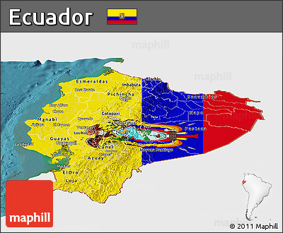 Flag Panoramic Map of Ecuador, single color outside, satellite sea, flag rotated
