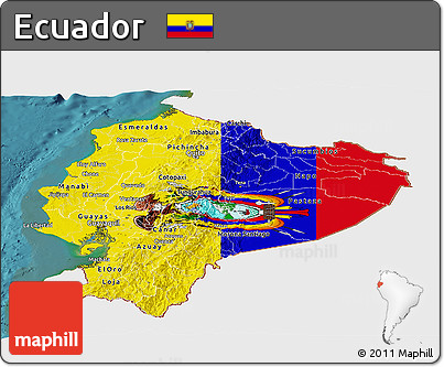 Flag Panoramic Map of Ecuador, single color outside, satellite sea, flag rotated