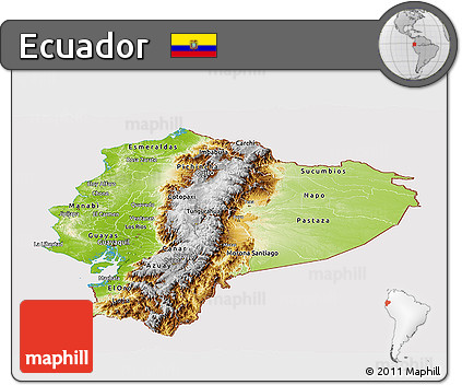Physical Panoramic Map of Ecuador, cropped outside