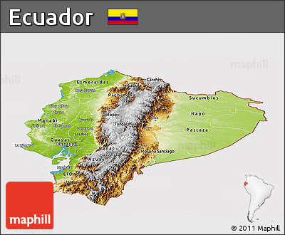 Physical Panoramic Map of Ecuador, cropped outside