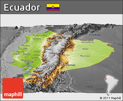 Physical Panoramic Map of Ecuador, darken, desaturated