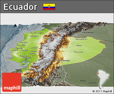 Physical Panoramic Map of Ecuador, darken, semi-desaturated