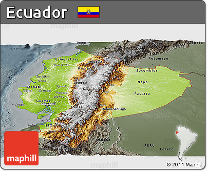 Physical Panoramic Map of Ecuador, darken, semi-desaturated