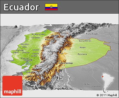 Physical Panoramic Map of Ecuador, desaturated
