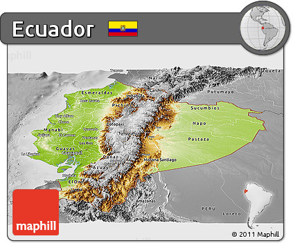 Physical Panoramic Map of Ecuador, desaturated