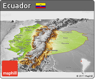 Physical Panoramic Map of Ecuador, desaturated