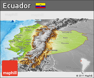 Physical Panoramic Map of Ecuador, desaturated, land only