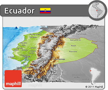 Physical Panoramic Map of Ecuador, desaturated, land only