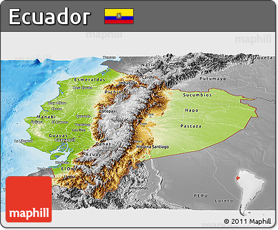 Physical Panoramic Map of Ecuador, desaturated, land only