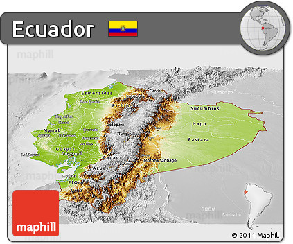 Physical Panoramic Map of Ecuador, lighten, desaturated