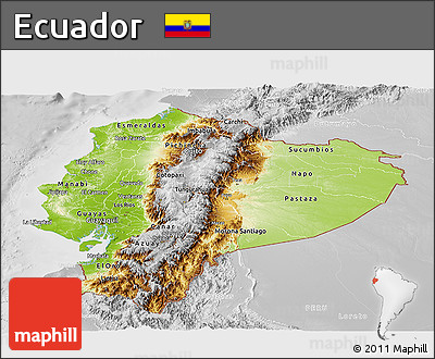 Physical Panoramic Map of Ecuador, lighten, desaturated