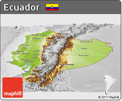 Physical Panoramic Map of Ecuador, lighten, desaturated