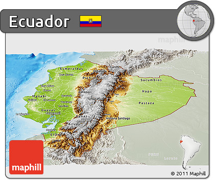 Physical Panoramic Map of Ecuador, lighten, semi-desaturated, land only