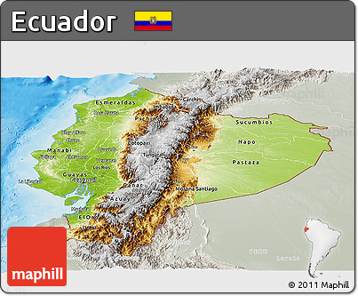 Physical Panoramic Map of Ecuador, lighten, semi-desaturated, land only