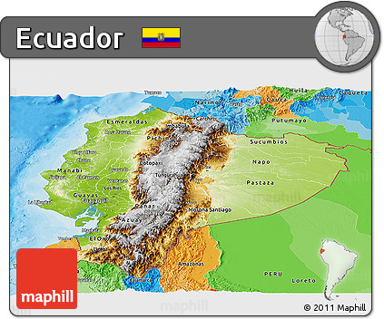 Physical Panoramic Map of Ecuador, political outside