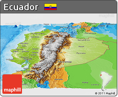 Physical Panoramic Map of Ecuador, political outside